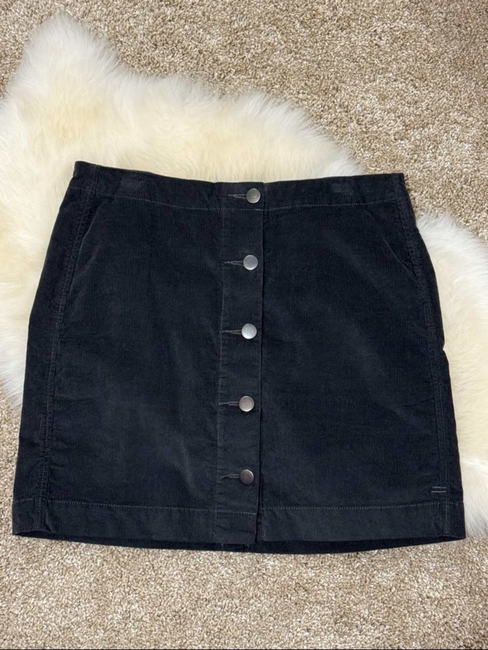 Toad&Co Charcoal Gray Button Front Organic Cotton Corduroy Mini Skirt Size 4